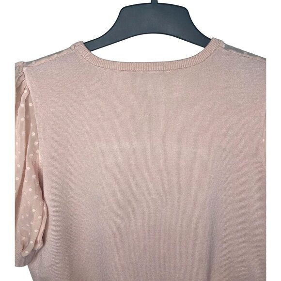 Adrianna Papell Pink Puff Sleeve Sweater Medium With Polka Dot Mesh Details - Picture 4 of 12